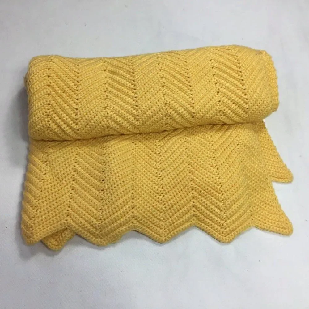 Afgan Bedspread Blanket Handmade Yellow 42x70